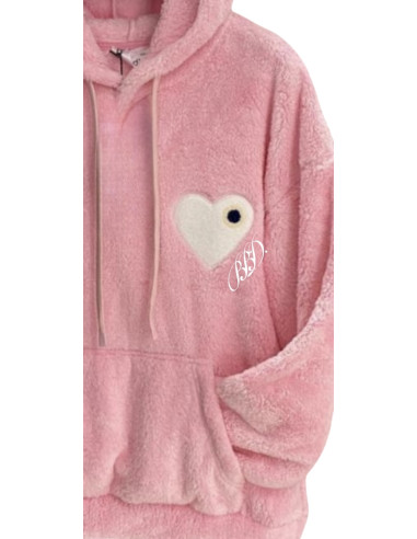 SWEAT MOUTON ROSE COEUR BLANC