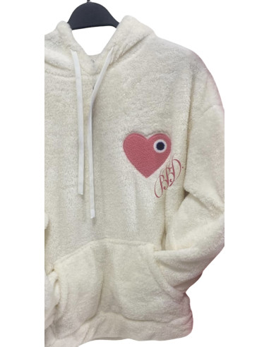 SWEAT MOUTON BLANC COEUR ROSE